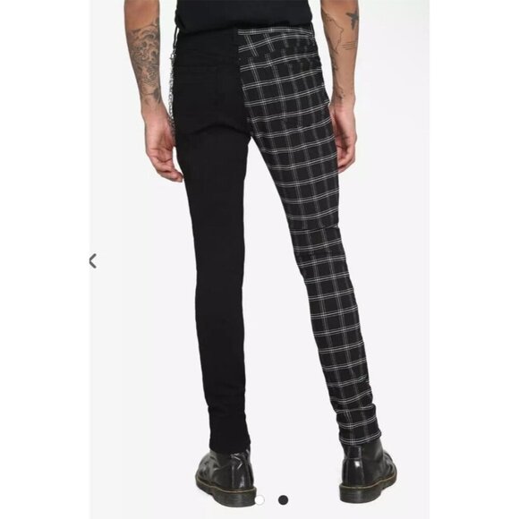 Hot Topic Mens Jeans Goth 36X32 Black & White Grid Split Leg Stinger Grunge - Picture 2 of 10